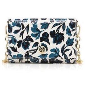 Tory Burch Robinson Floral Wallet Clutch Snakeskin Floral Print